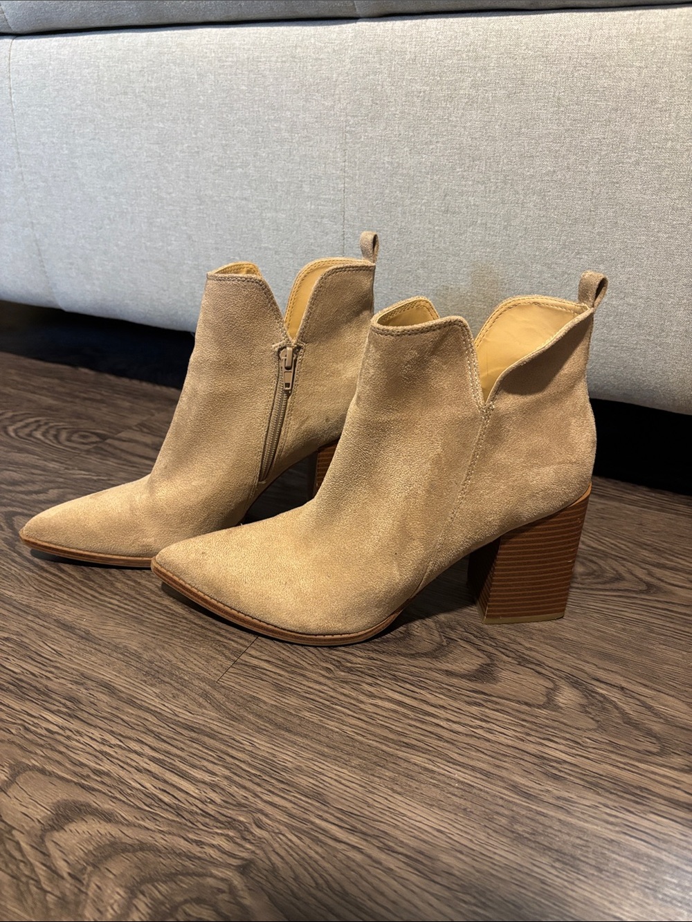 Nine West Tan Suede Pointed Toe Ankle Booties